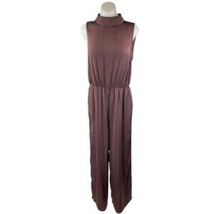 Lascana Womens Brown Sleeveless Turtleneck Cutout Back Wide Leg Jumpsuit Size 10